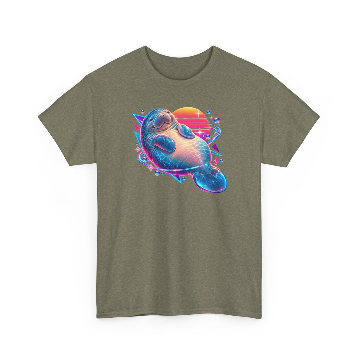Synthwave Manatee Over Sunset Arcs T-Shirt