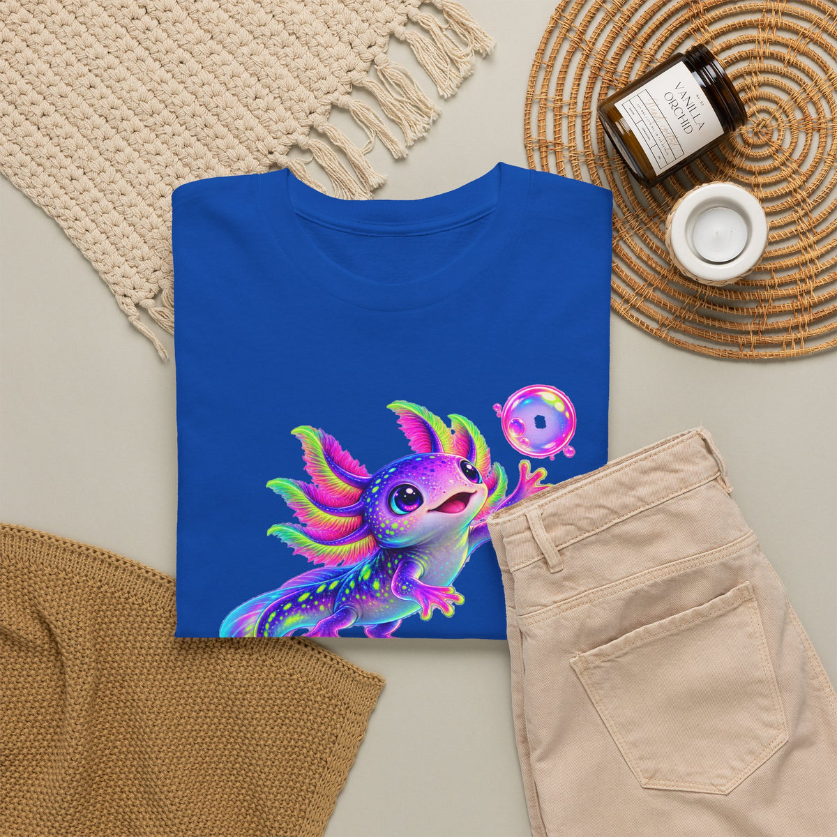 Neon Axolotl Reaching for a Bubble T-Shirt
