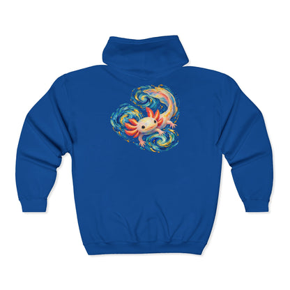 Swirling Axolotl in Turquoise Currents Zip-Up Hoodie
