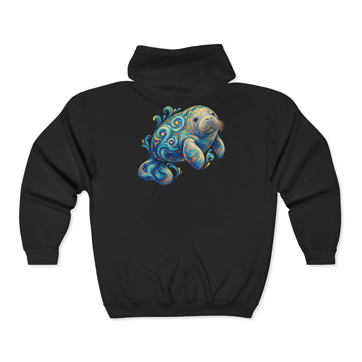 Swirling Moon-Tide Manatee Zip-Up Hoodie