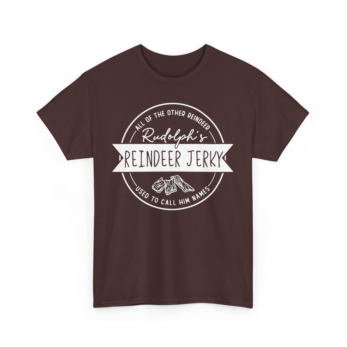 Rudolph’s Reindeer Jerky T-Shirt | Christmas Humor – White Ink
