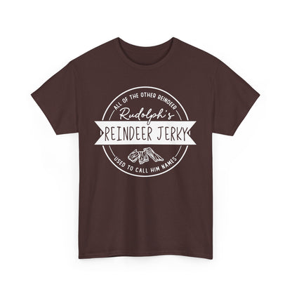 Rudolph’s Reindeer Jerky T-Shirt | Christmas Humor – White Ink