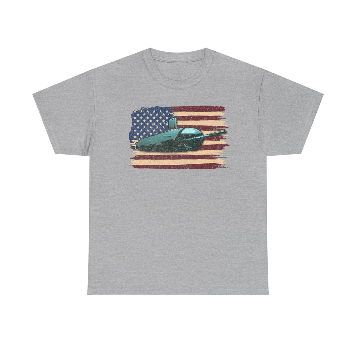 Vintage Submarine & American Flag T-Shirt | Patriotic Tee