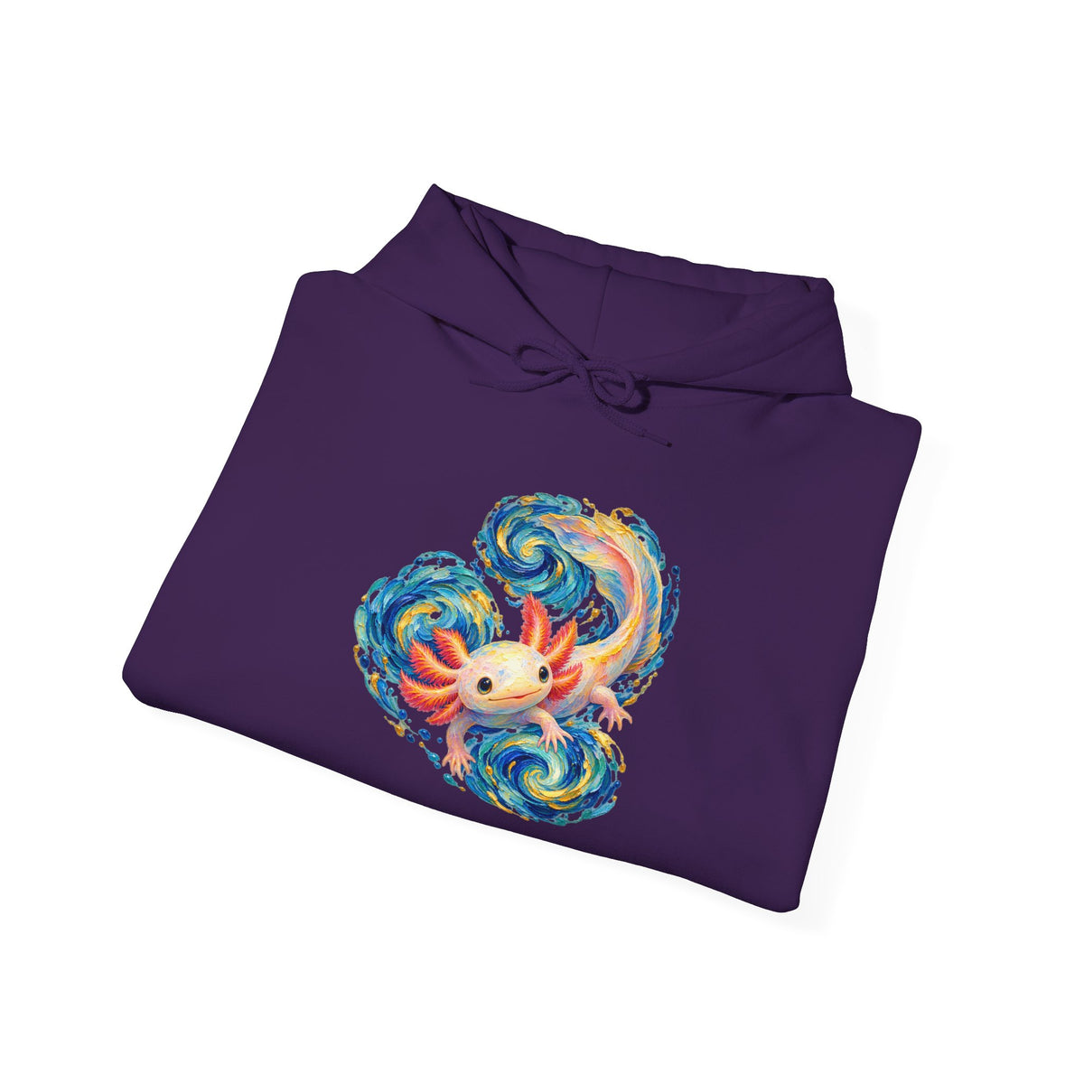 Swirling Axolotl in Turquoise Currents Pullover Hoodie