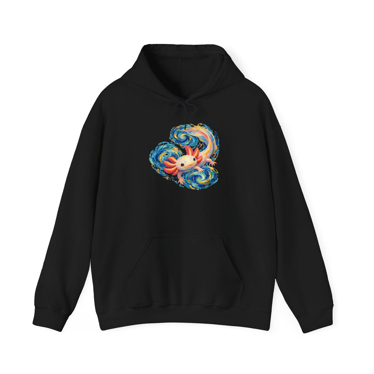 Swirling Axolotl in Turquoise Currents Pullover Hoodie