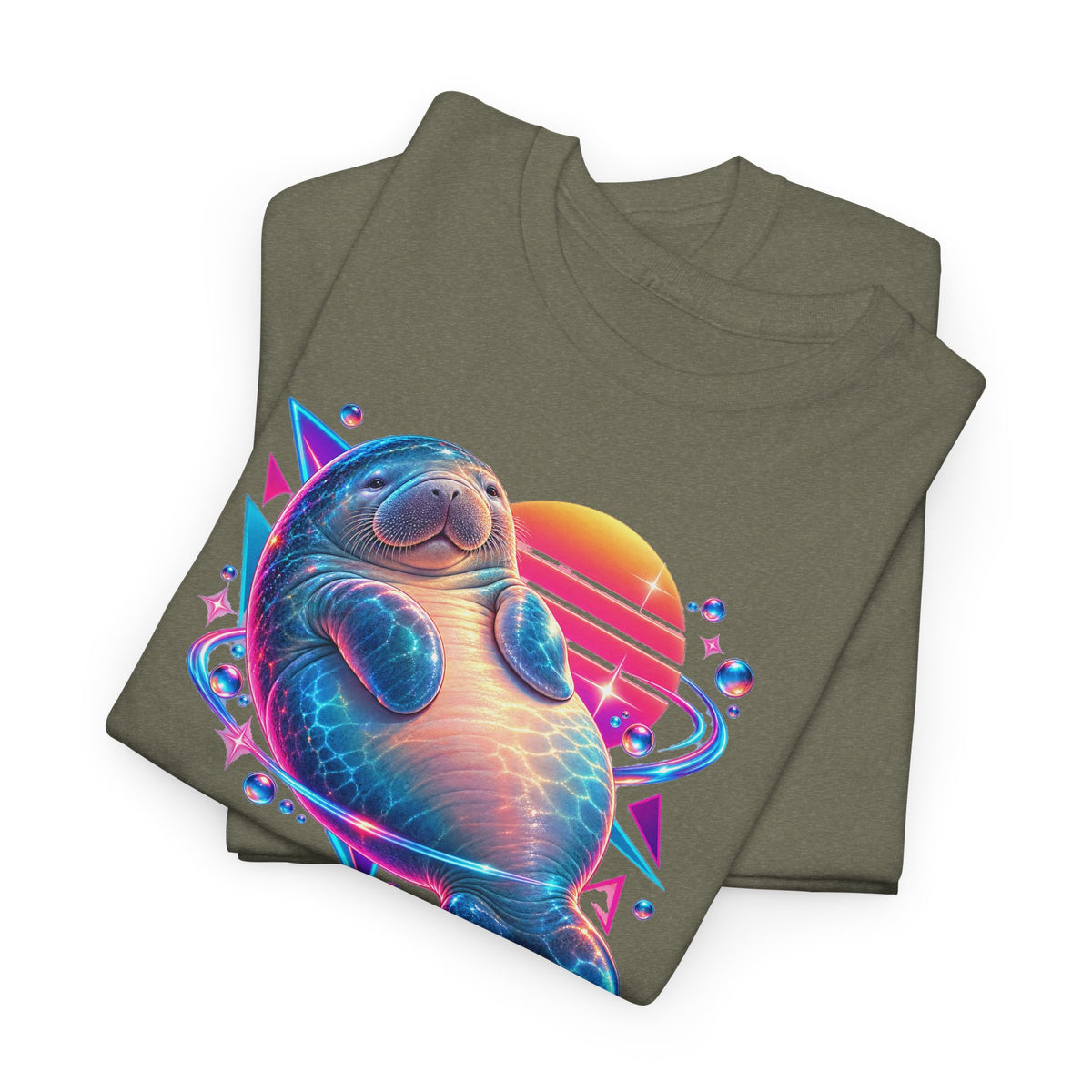 Synthwave Manatee Over Sunset Arcs T-Shirt