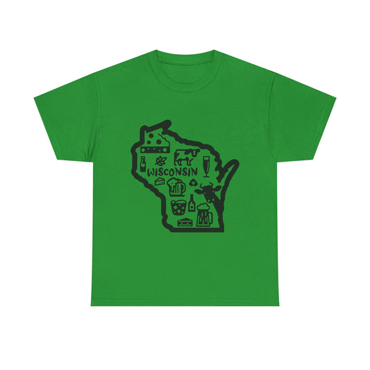 Wisconsin State Map T-Shirt | Cheese, Beer and Outdoors Graphic Tee