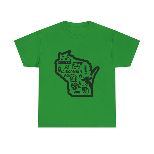 Wisconsin State Map T-Shirt | Cheese, Beer and Outdoors Graphic Tee