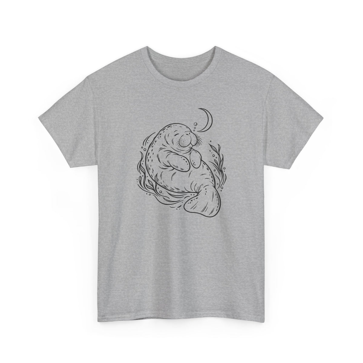 Sleepy Manatee Under a Crescent Moon T-Shirt