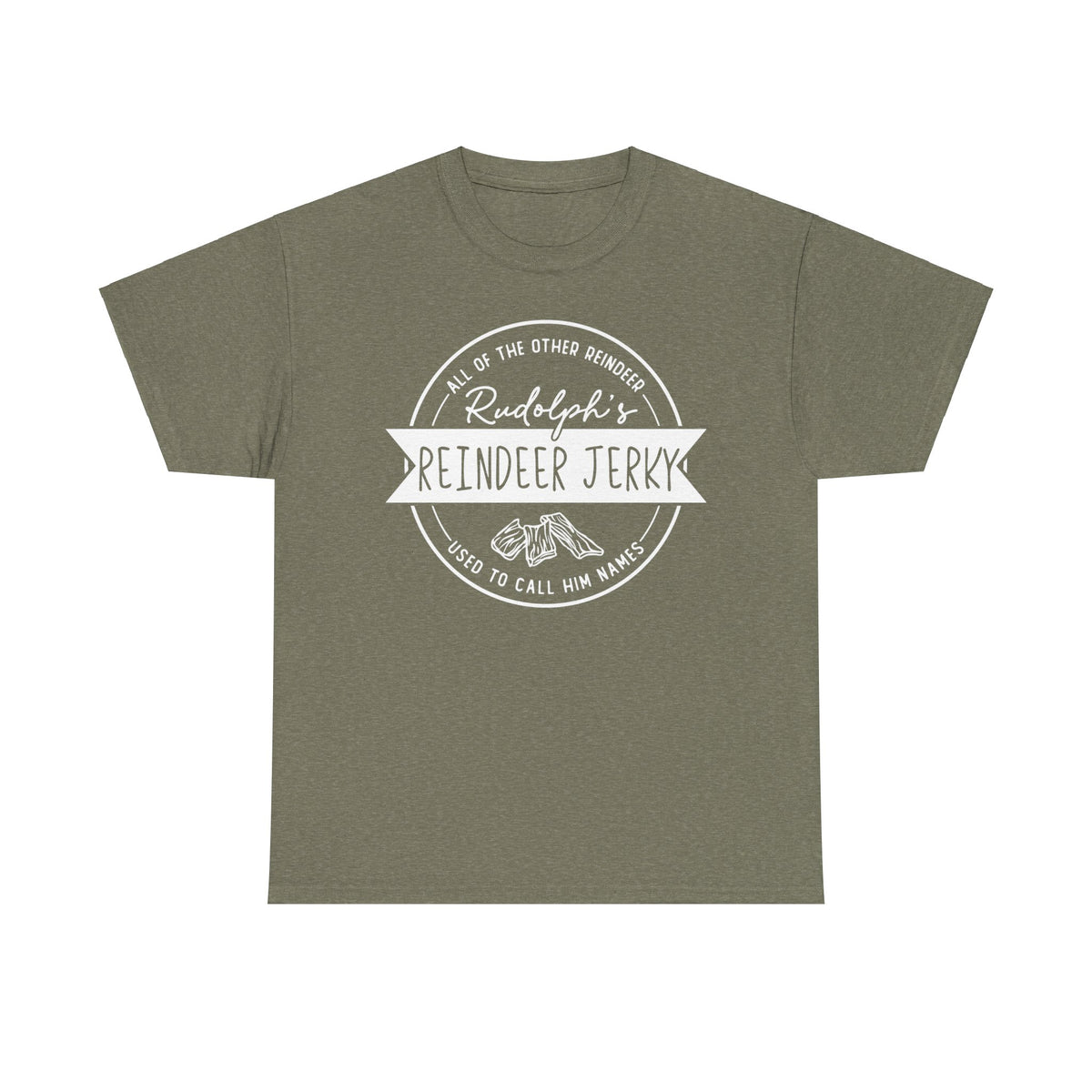 Rudolph’s Reindeer Jerky T-Shirt | Christmas Humor – White Ink