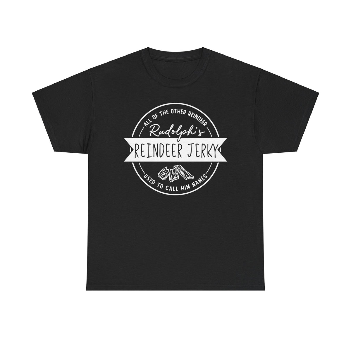 Rudolph’s Reindeer Jerky T-Shirt | Christmas Humor – White Ink