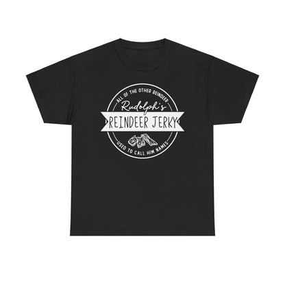 Rudolph’s Reindeer Jerky T-Shirt | Christmas Humor – White Ink