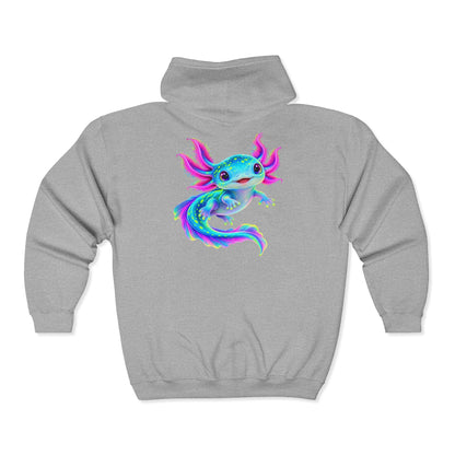 Electric Axolotl in Motion Zip-Up Hoodie