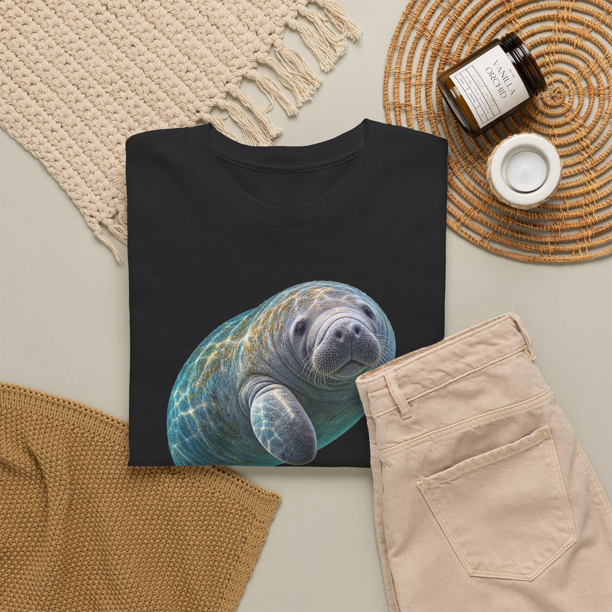 Curled Manatee in Turquoise Light T-Shirt