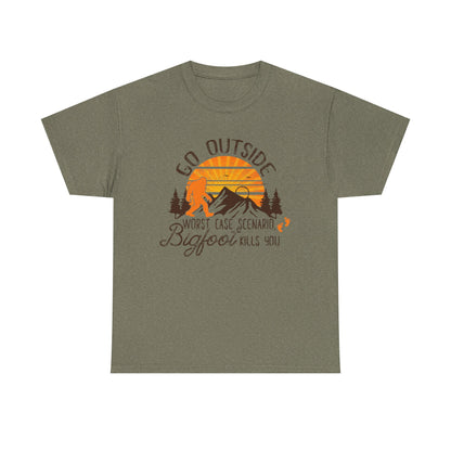 Go Outside Bigfoot T-Shirt | Funny Outdoor & Camping Tee
