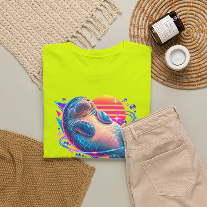 Synthwave Manatee Over Sunset Arcs T-Shirt