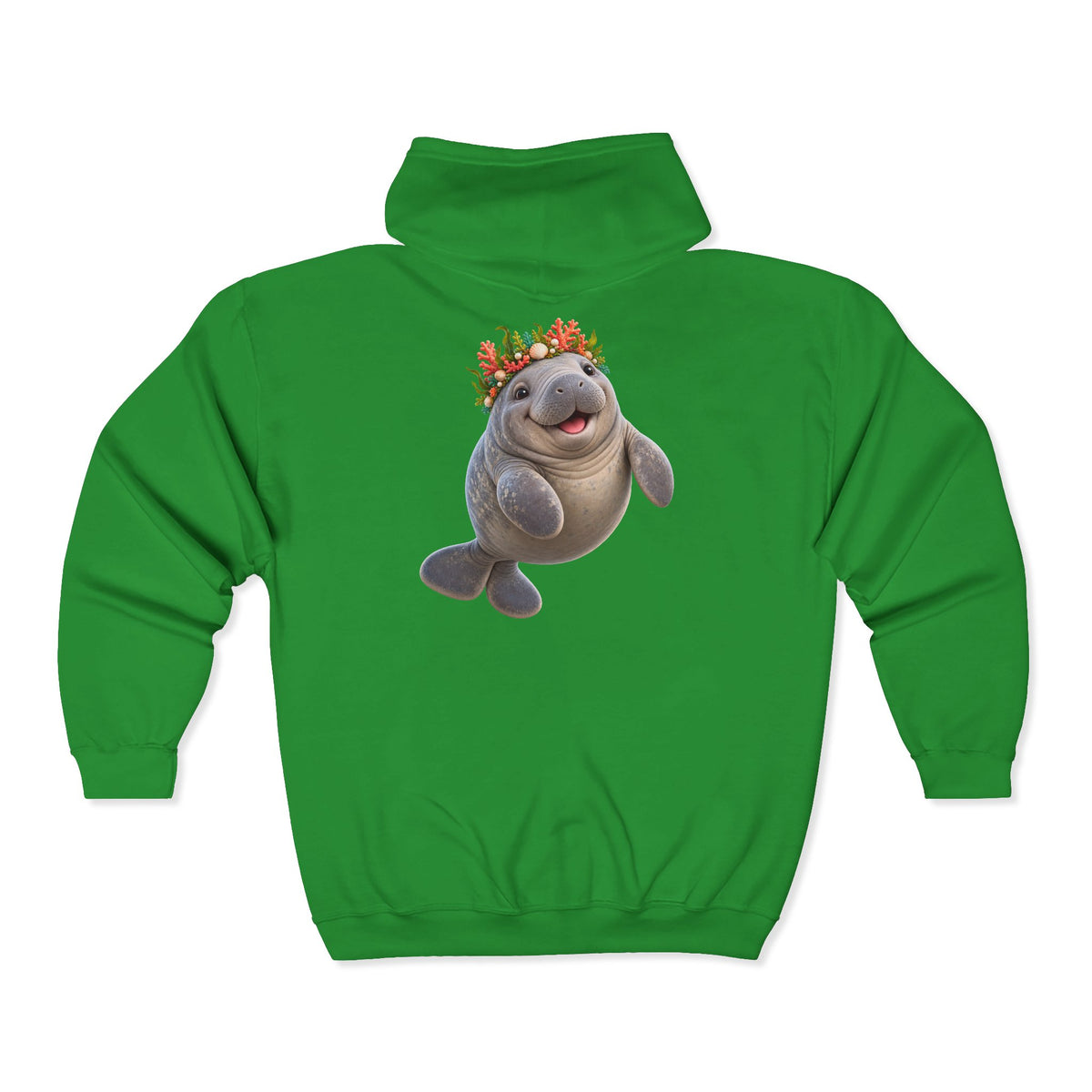 Cheerful Coral Crown Manatee Zip-Up Hoodie