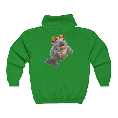Cheerful Coral Crown Manatee Zip-Up Hoodie