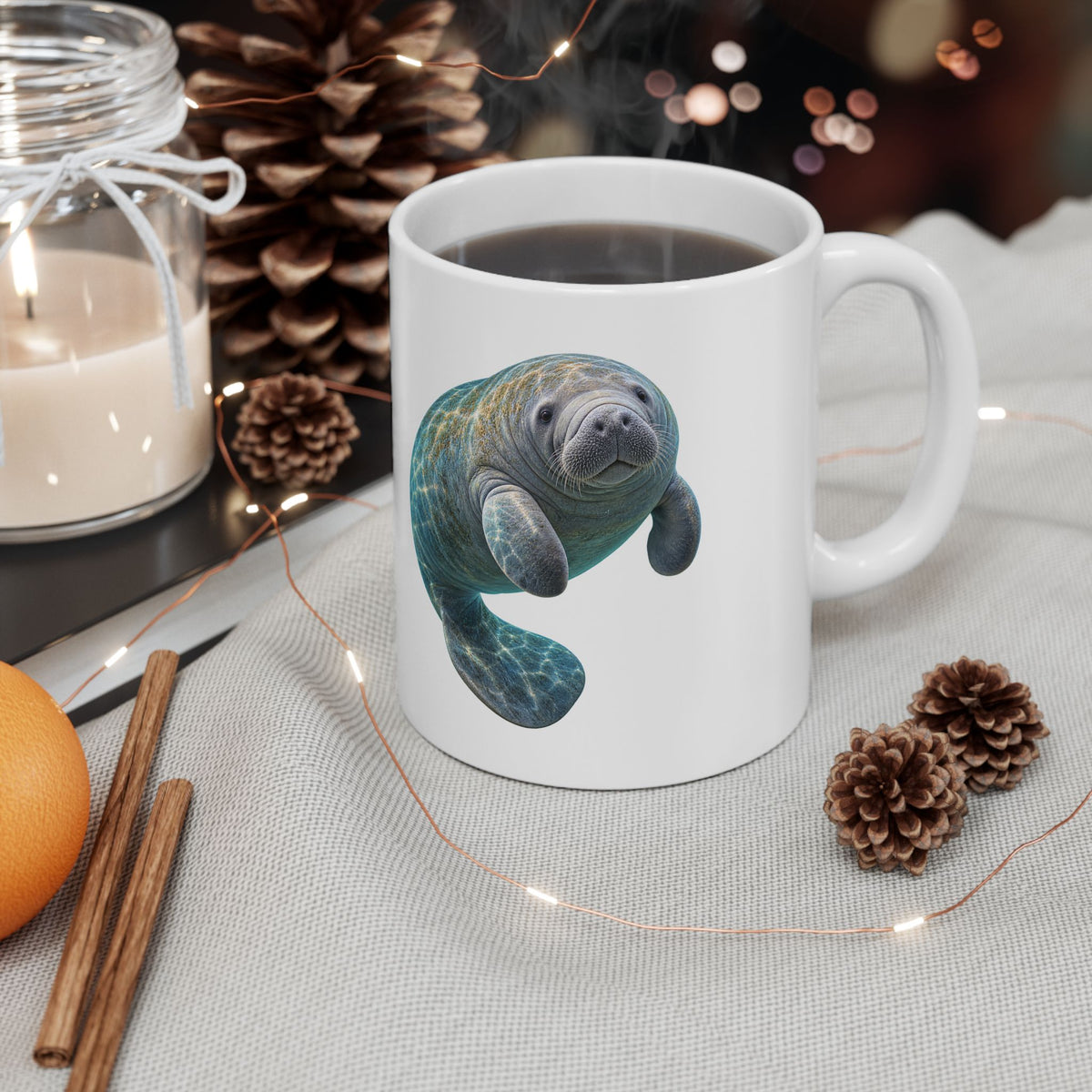 Curled Manatee in Turquoise Light Mug
