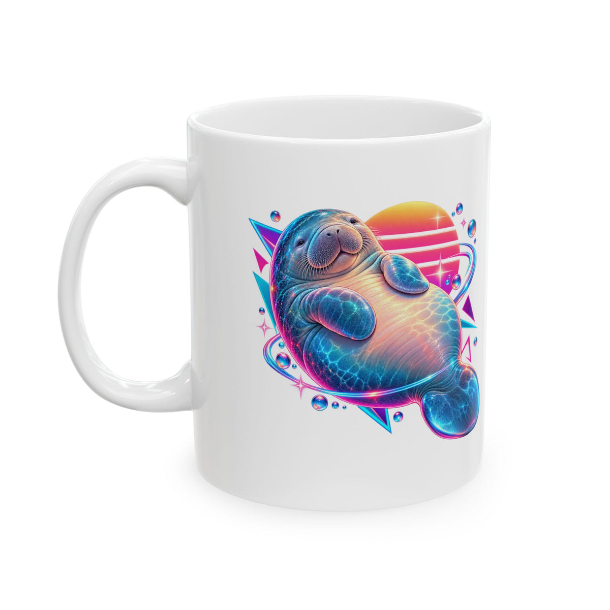 Synthwave Manatee Over Sunset Arcs Mug