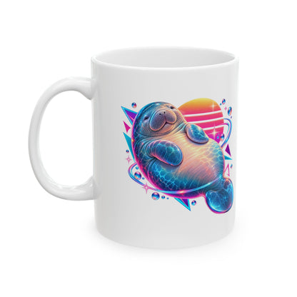 Synthwave Manatee Over Sunset Arcs Mug