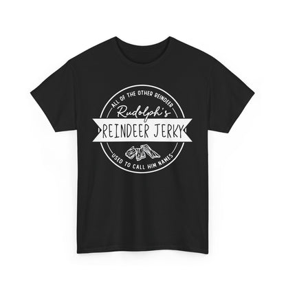 Rudolph’s Reindeer Jerky T-Shirt | Christmas Humor – White Ink