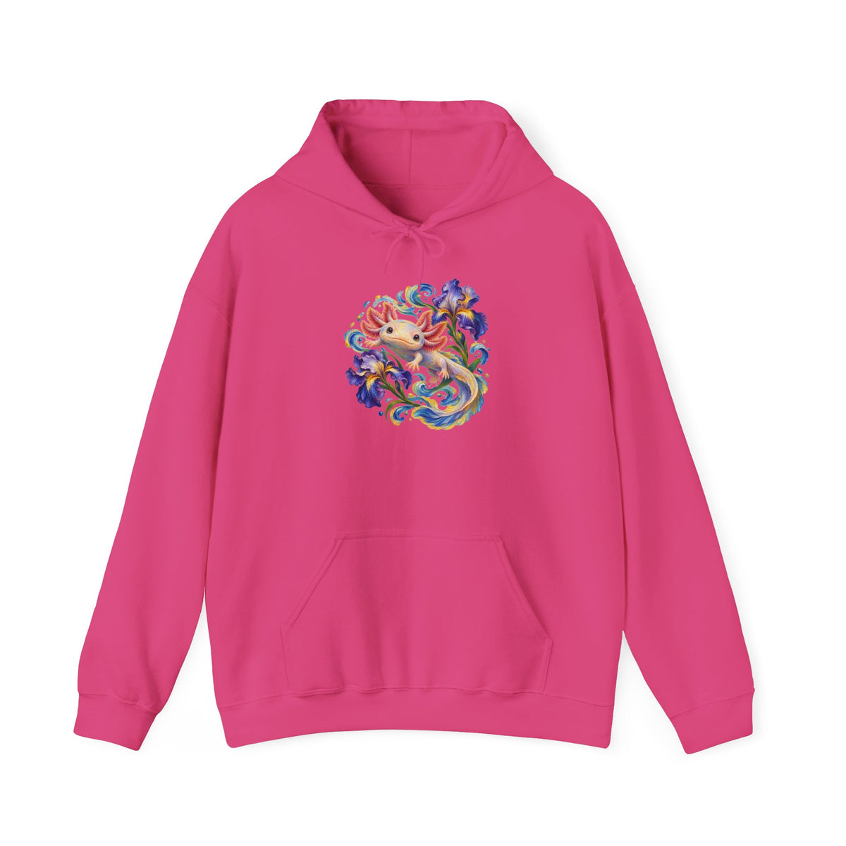 Axolotl Among Swirling Purple Irises Pullover Hoodie