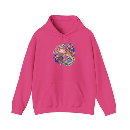 Axolotl Among Swirling Purple Irises Pullover Hoodie