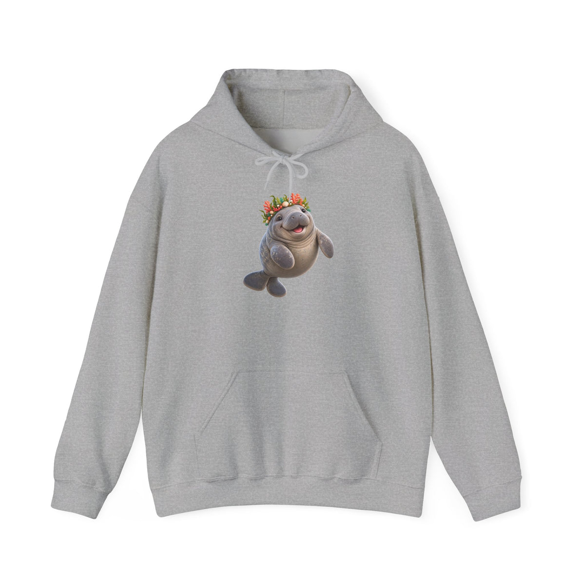 Cheerful Coral Crown Manatee Pullover Hoodie