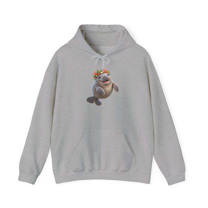 Cheerful Coral Crown Manatee Pullover Hoodie