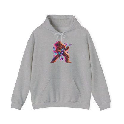 Retro Neon Sasquatch Guitarist Pullover Hoodie