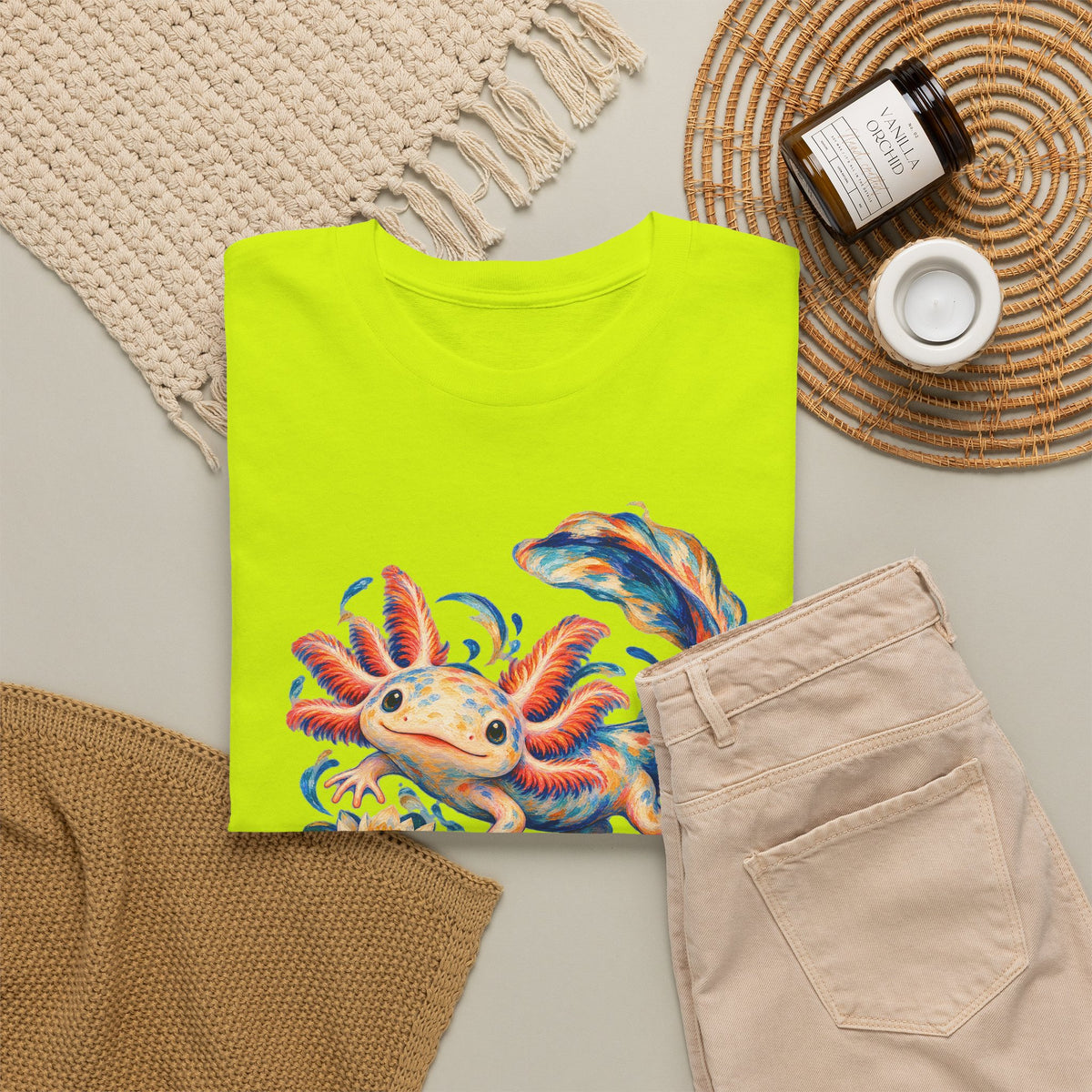 Swirling Axolotl and Lily Bloom T-Shirt