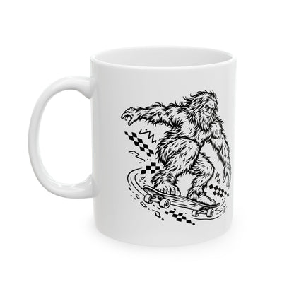 Bigfoot’s playful skateboard kickturn Mug