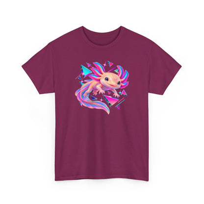 Neon Axolotl Drifting Through Memphis Shapes T-Shirt