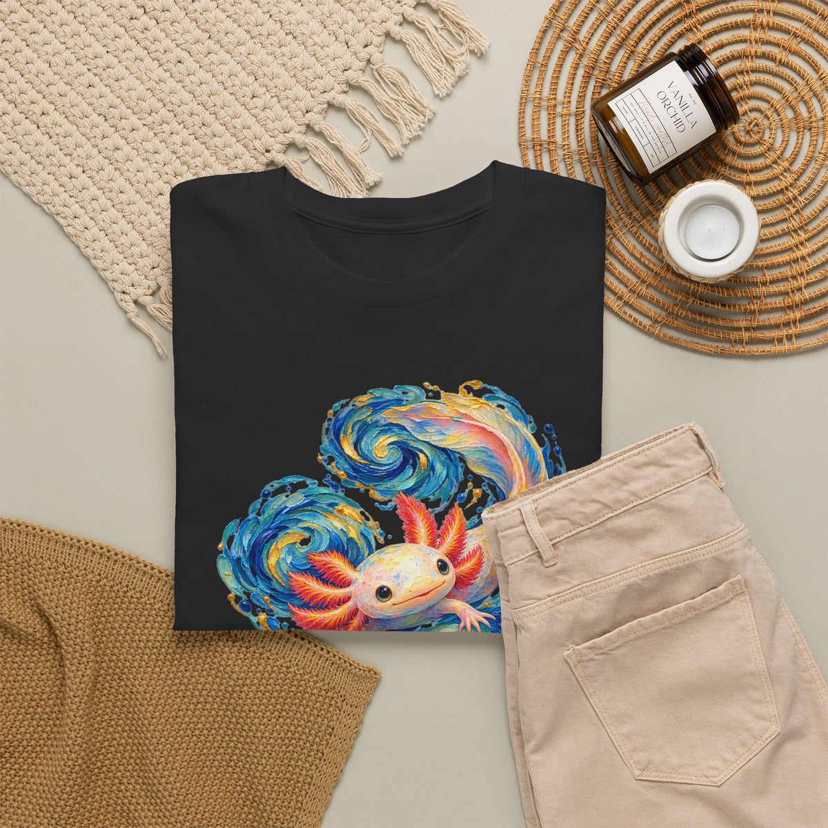 Swirling Axolotl in Turquoise Currents T-Shirt