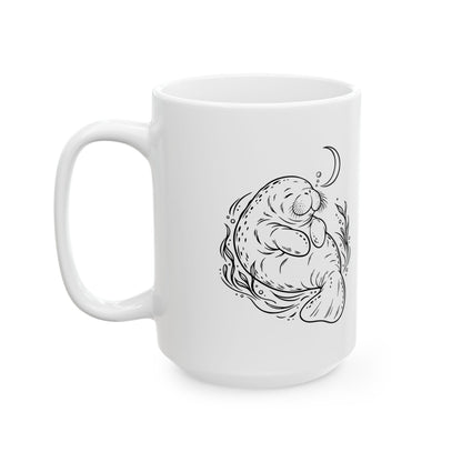 Sleepy Manatee Under a Crescent Moon Mug