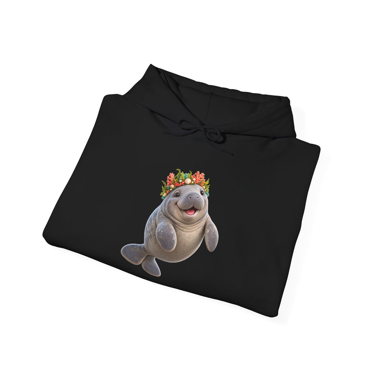 Cheerful Coral Crown Manatee Pullover Hoodie