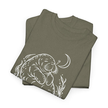 Sleepy Manatee Under a Crescent Moon T-Shirt