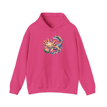 Swirling Axolotl and Lily Bloom Pullover Hoodie