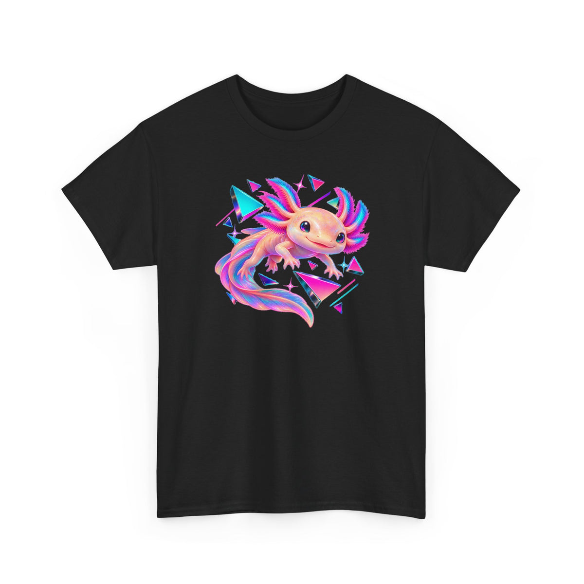 Neon Axolotl Drifting Through Memphis Shapes T-Shirt