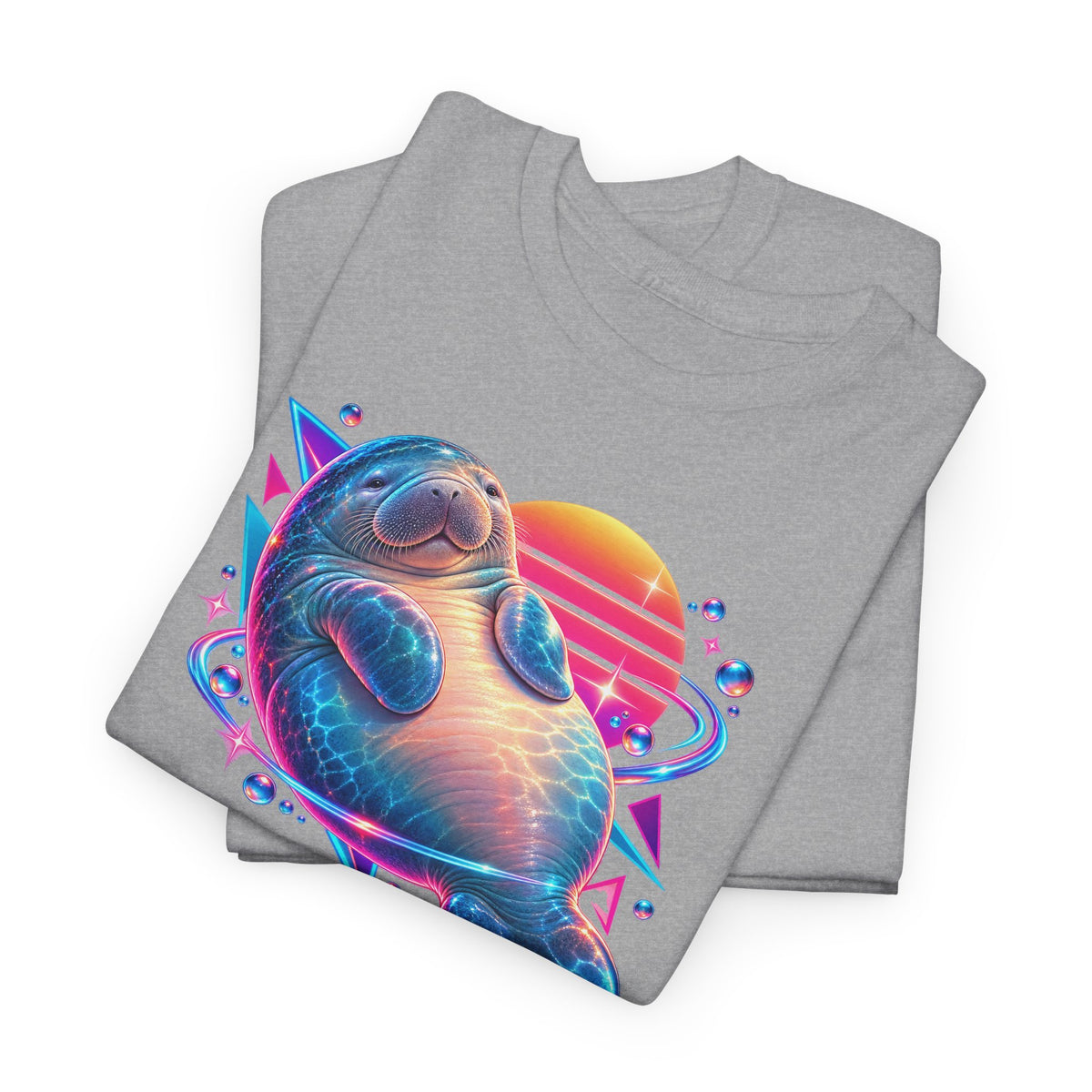 Synthwave Manatee Over Sunset Arcs T-Shirt