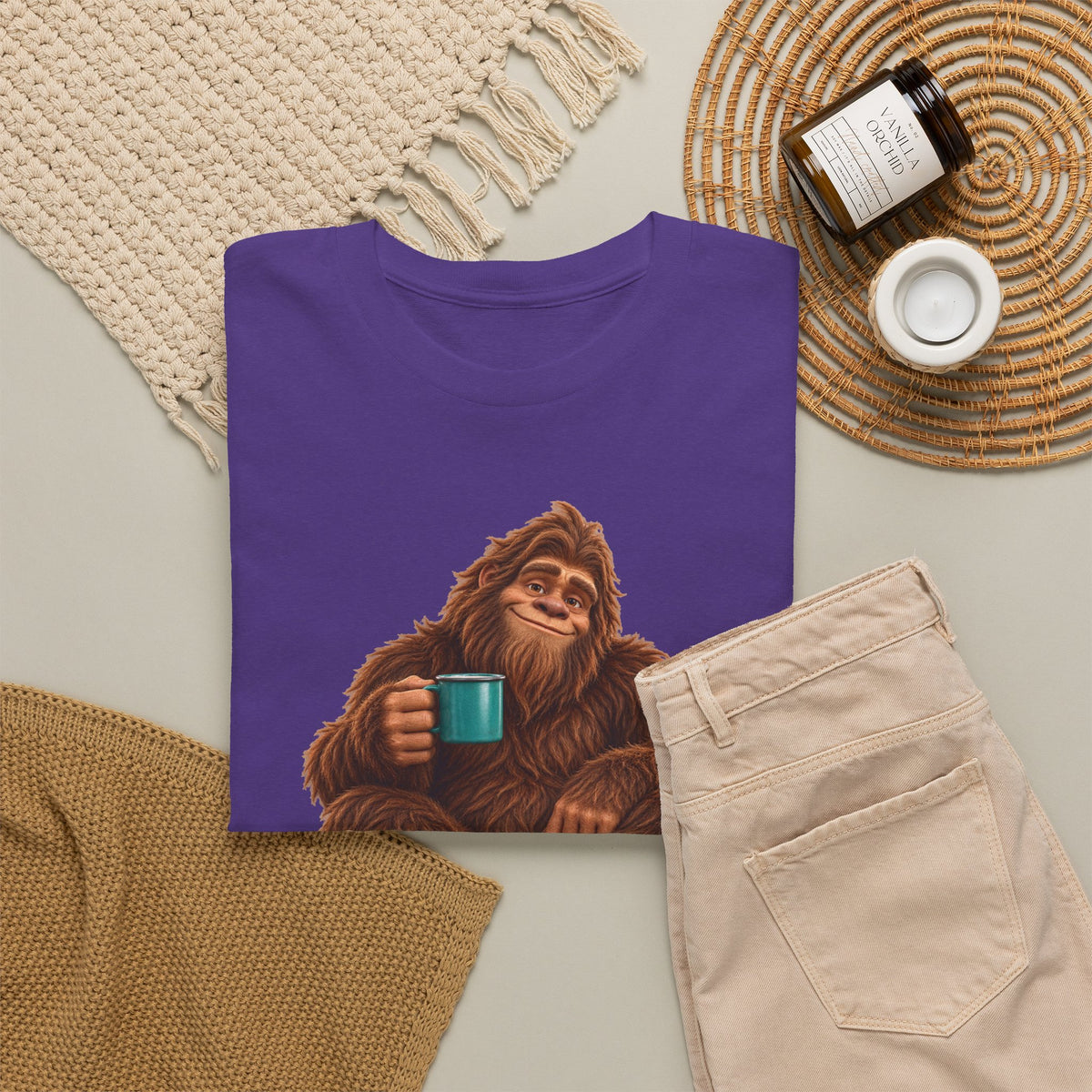 Cozy Camper Bigfoot with Teal Mug T-Shirt