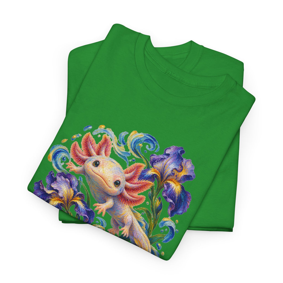 Axolotl Among Swirling Purple Irises T-Shirt