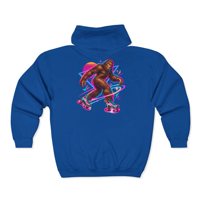 Neon Bigfoot on Roller Skates Zip-Up Hoodie