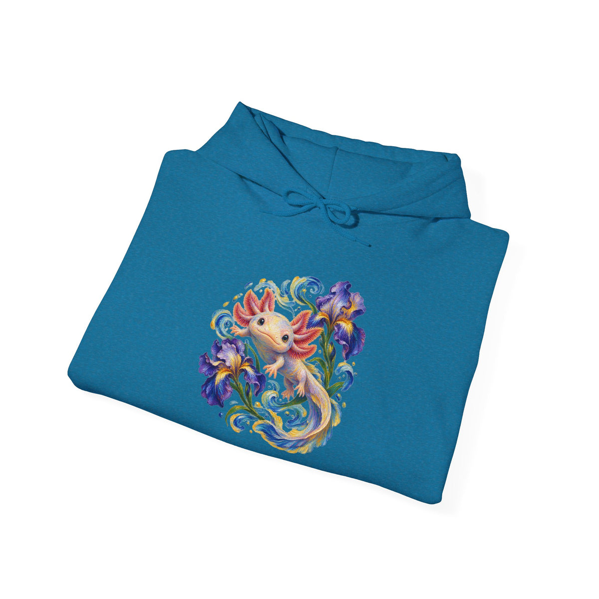 Axolotl Among Swirling Purple Irises Pullover Hoodie