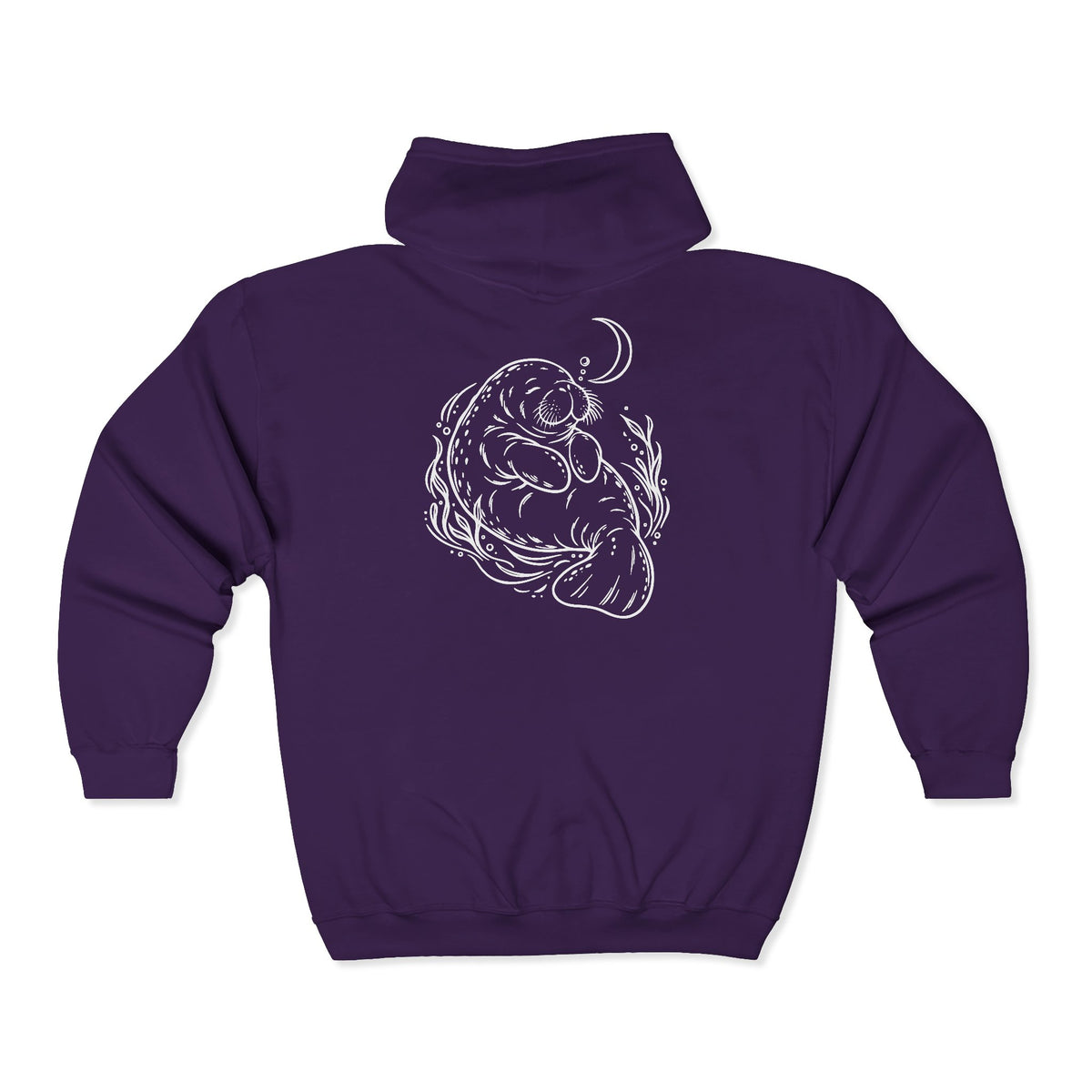 Sleepy Manatee Under a Crescent Moon Zip-Up Hoodie