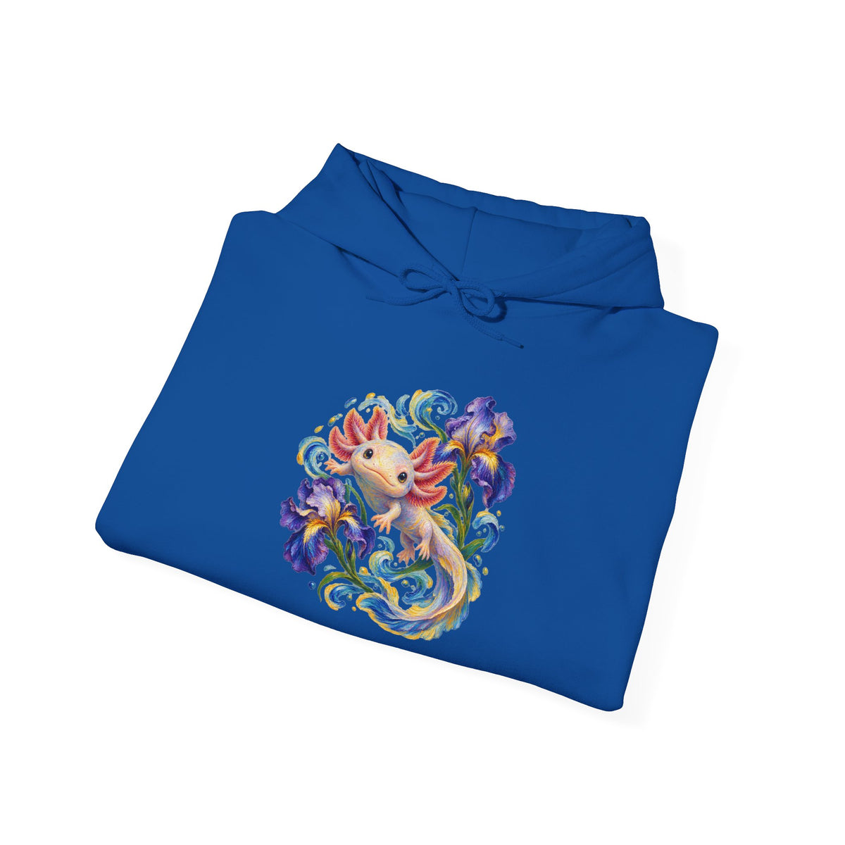 Axolotl Among Swirling Purple Irises Pullover Hoodie