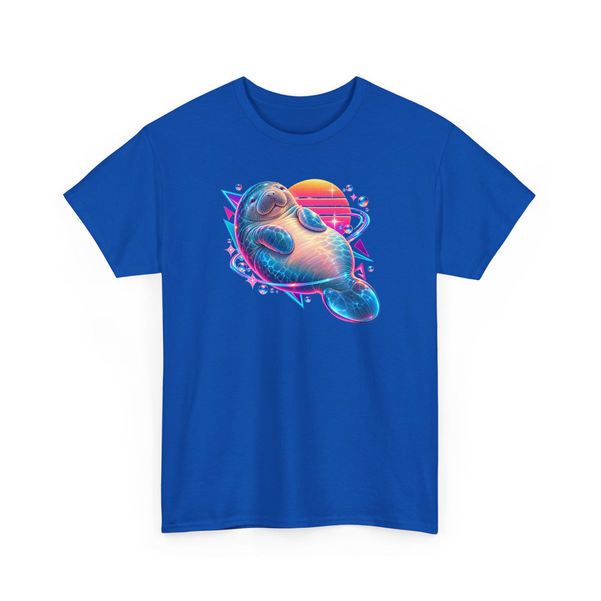 Synthwave Manatee Over Sunset Arcs T-Shirt