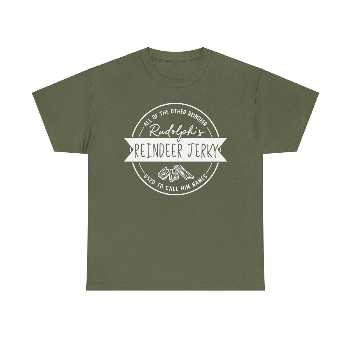 Rudolph’s Reindeer Jerky T-Shirt | Christmas Humor – White Ink