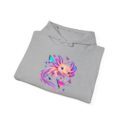 Neon Axolotl Drifting Through Memphis Shapes Pullover Hoodie
